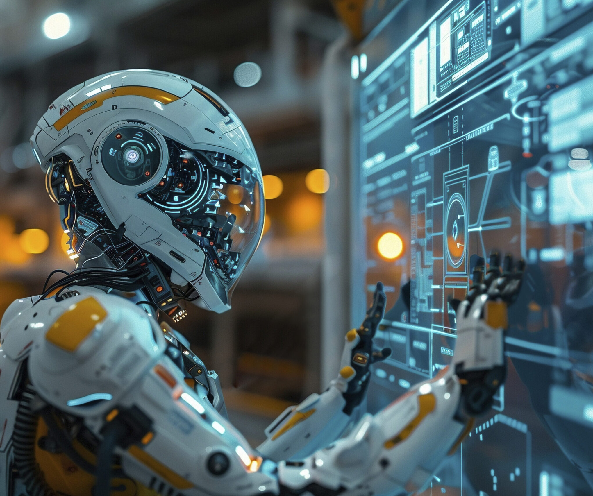 futuristic scene with high tech robot used construction industry